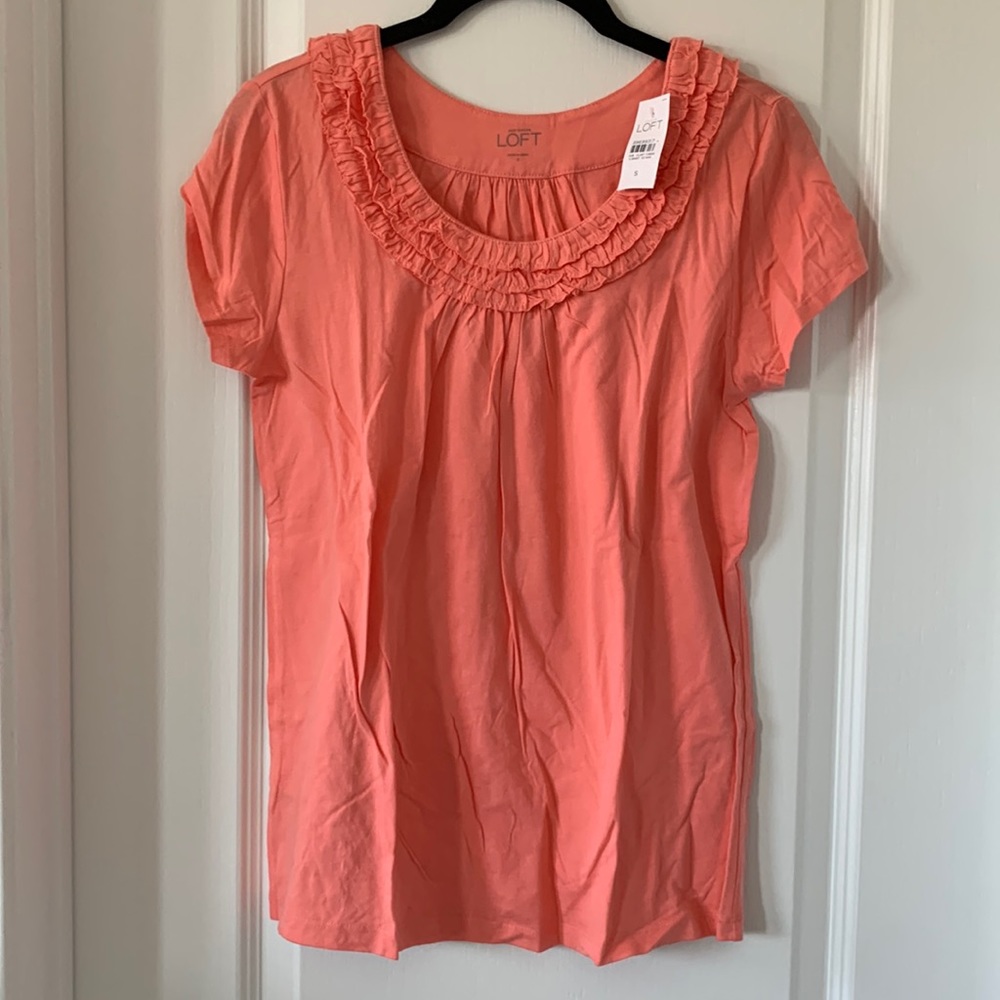 NWT 100% Cotton Coral Pink Ruffled Top Size Small